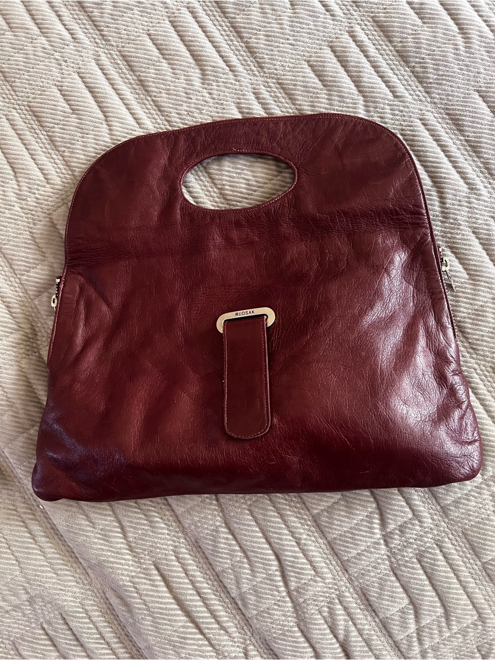 RUDSAK Burgundy Leather Cutout Handle Clutch